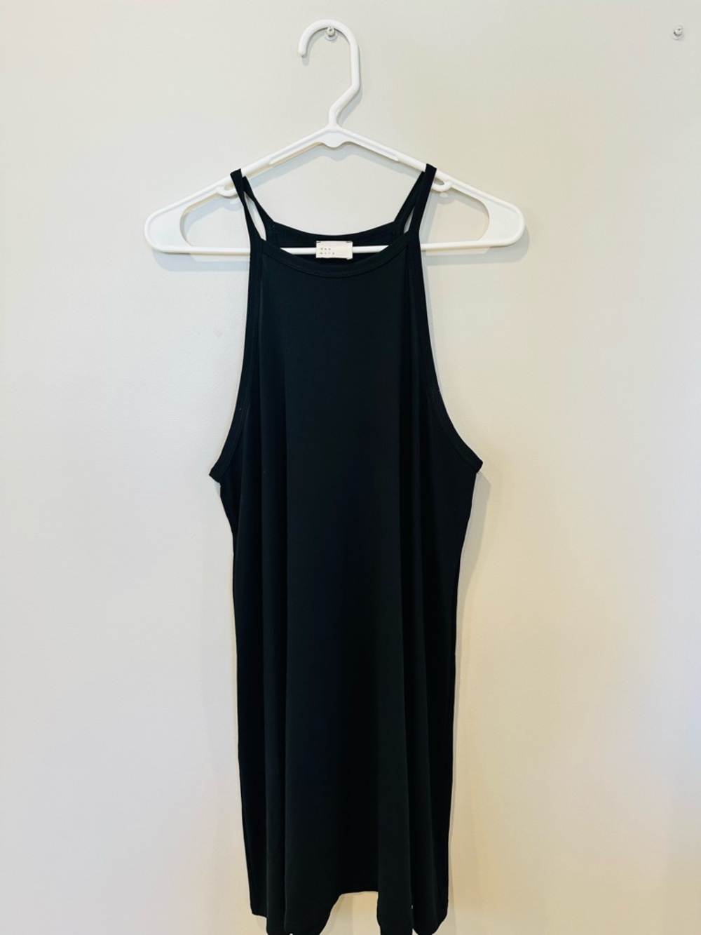 Black High-Neck Mini Dress with Double-Strap Detail